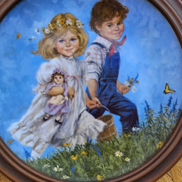 Jack And Jill Vintage Round Framed Painting of Children - Picture 7 of 15